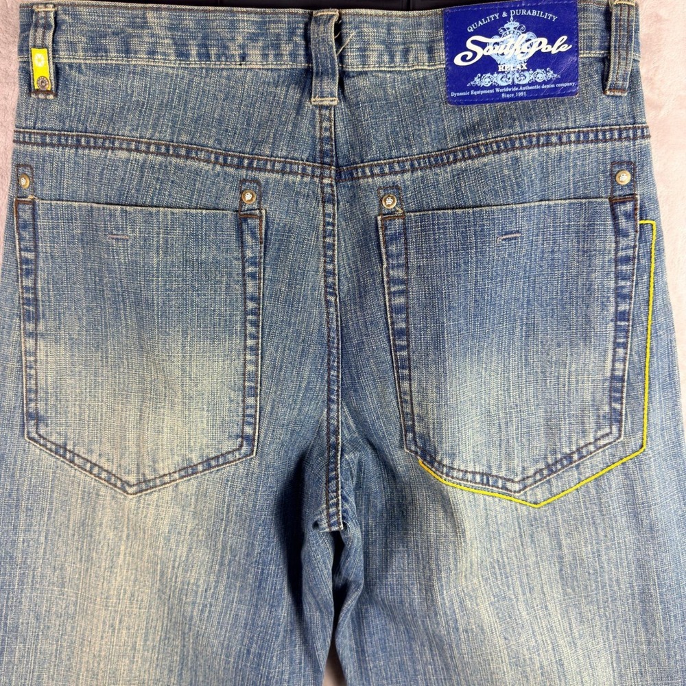 Vintage Southpole Jeans Mens 34x32 Baggy Embroidered Graphic Skater Medium Wash - Picture 5 of 7